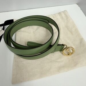 Gucci Leather Blondie Thin Belt Green NWT Gold Metal Buckle Sleeper Bag Size 100
